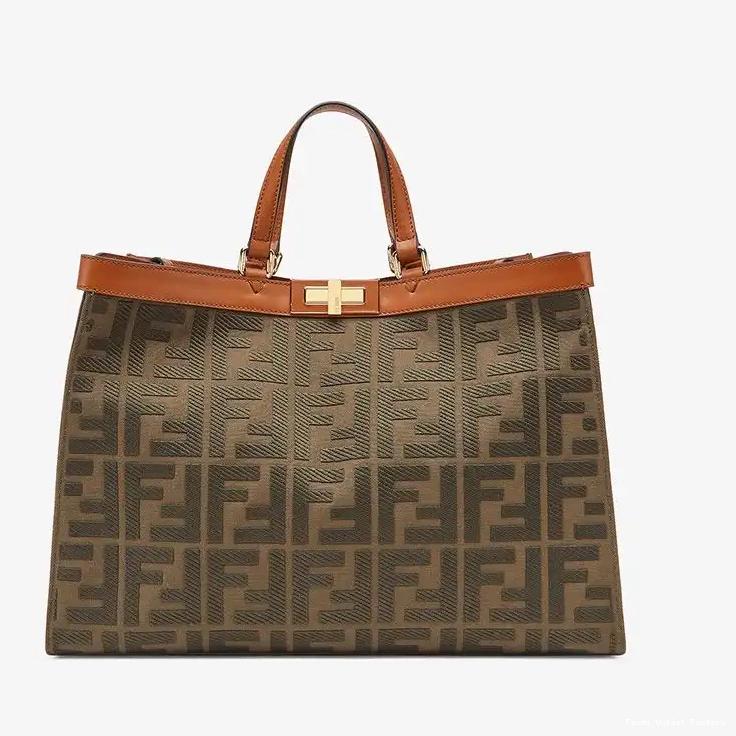 Cheap HOT Medium Peekaboo X-Tote Motif Fendi Canvas FF In Coffee 0622